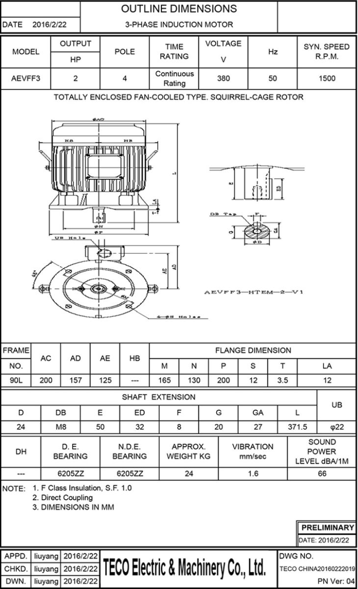 東元AEVF 1.5KW 4P電機(jī)圖紙